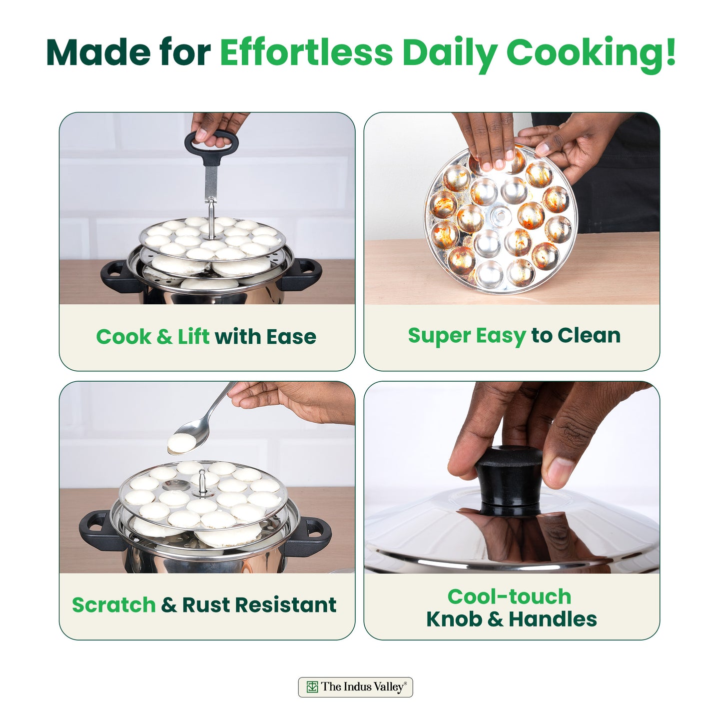 Premium Stainless Steel idlipot regular with mini idli plates-(3+1) Idli/ Momo Maker/ Veg Steaming Set, Tri-ply Induction Bottom, 4 Plates