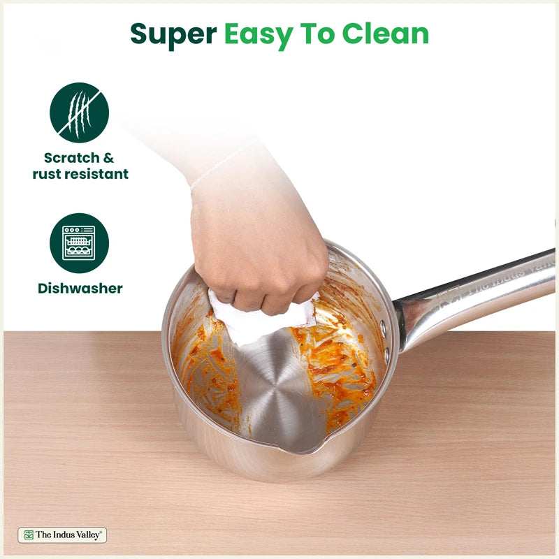 100% Premium Quality Tri-Steel Stainless Steel Tea/Milk Pan/Saucepan, 3 Layer Thick Bottom, Non-stick, Induction & Gas, 1.3L