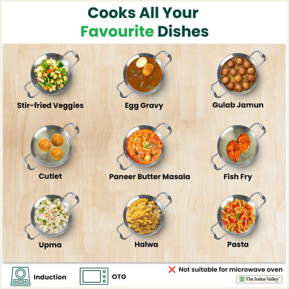 Tri-ply Stainless Steel Saute Pan (22cm, 2L) – No Sticking, No Burning | With Steel Lid | Fast Heating, Healthy Cooking | Induction Safe