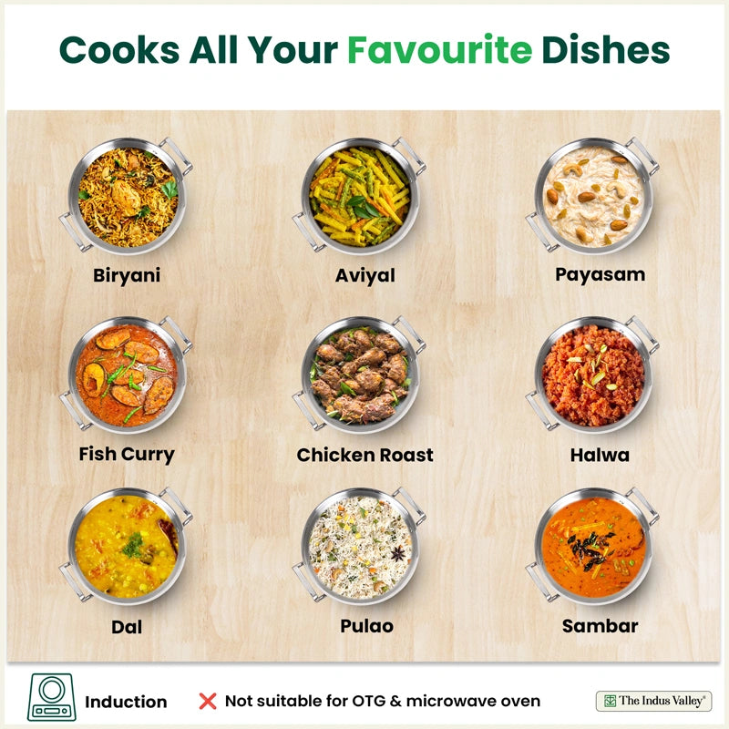 Tri-ply Stainless Steel Uruli with Steel Lid, Premium Quality, 3 Layer Thick Body, 100% Toxin-free, Non-stick, Induction & Gas, 3L/4.6L