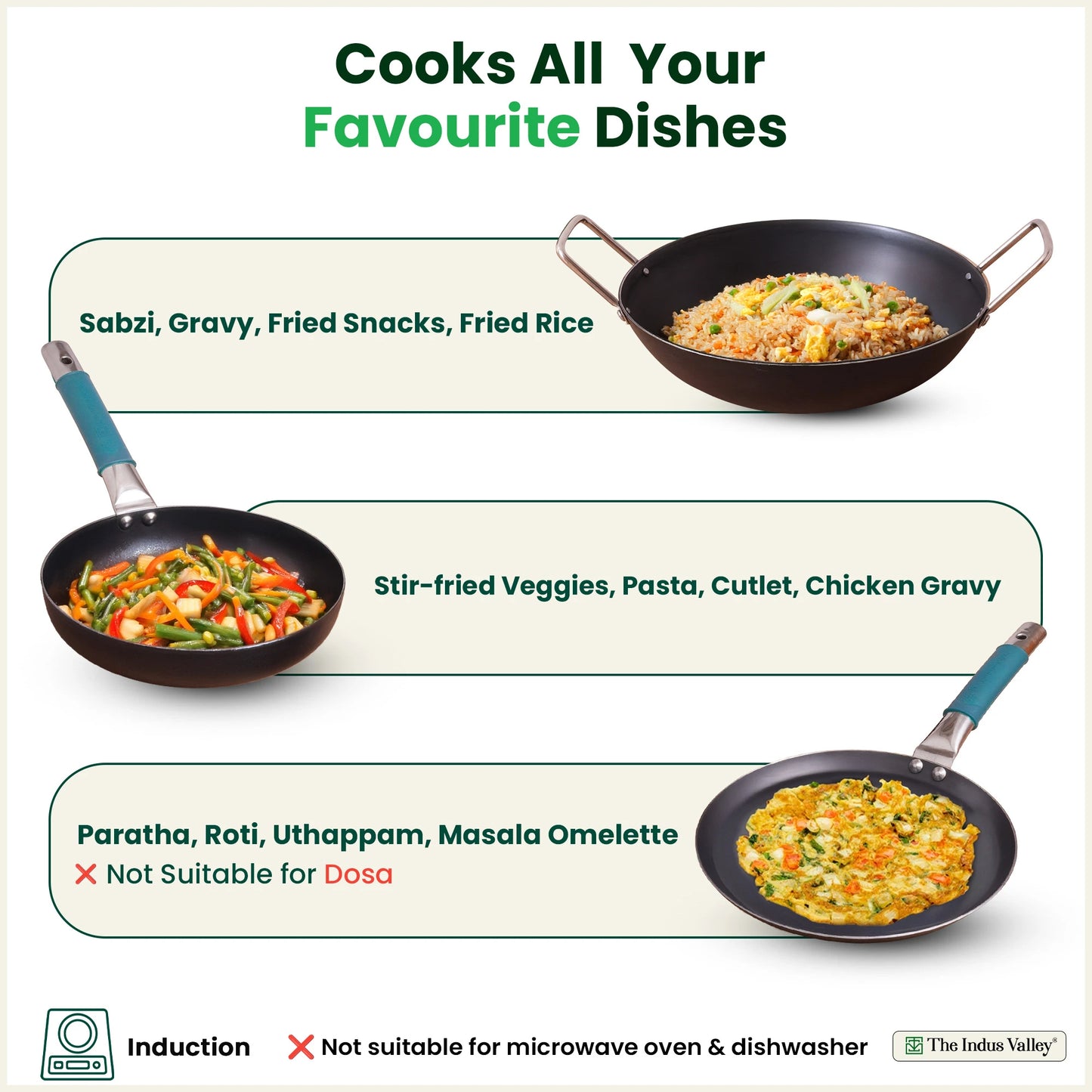 100% Pure Sheet Iron Cookware Set - Tawa, Fry Pan, Kadai with Silicone Handle, Pre-Seasoned, Induction & Gas Compatible + Free ₹400 Tadka Pan