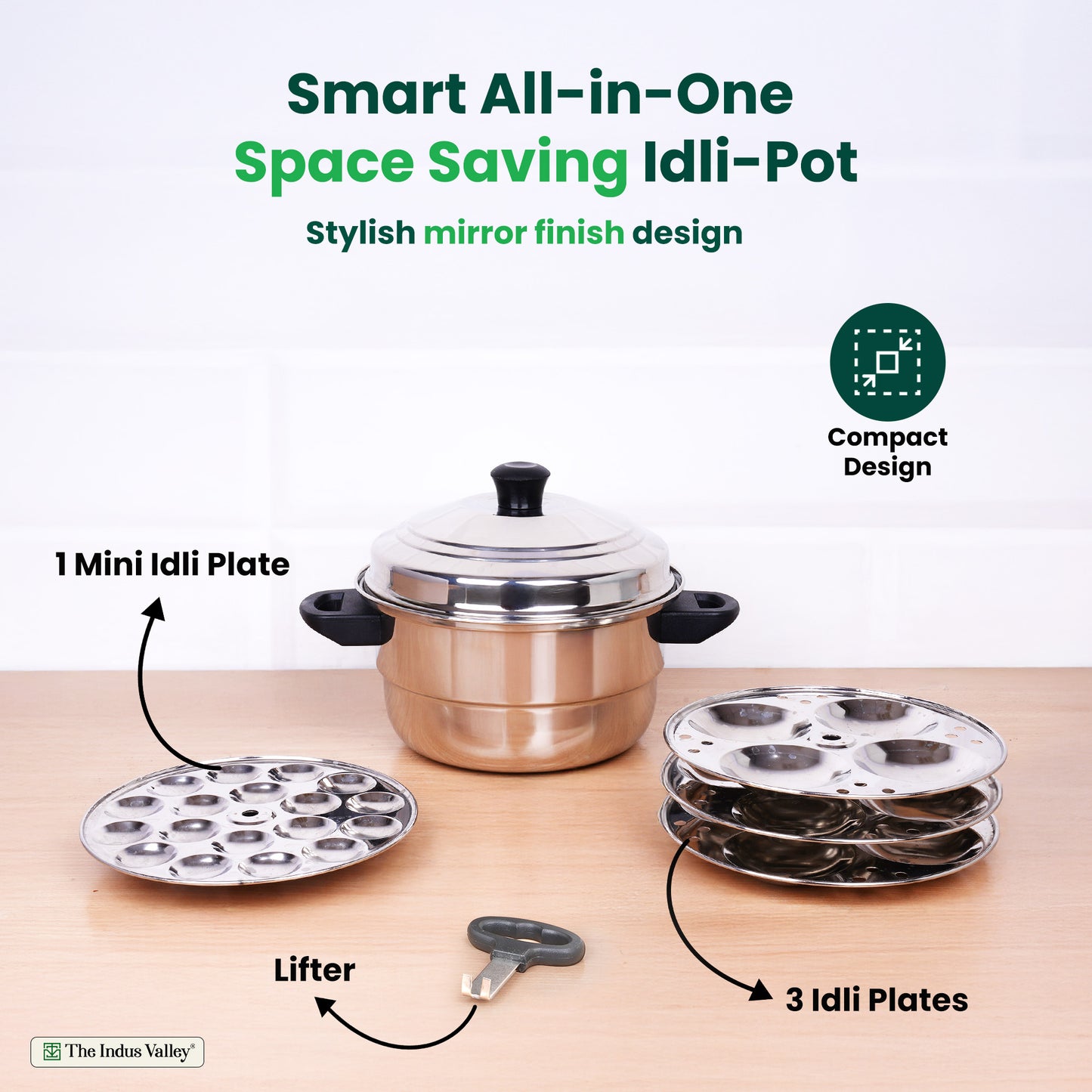 Premium Stainless Steel idlipot regular with mini idli plates-(3+1) Idli/ Momo Maker/ Veg Steaming Set, Tri-ply Induction Bottom, 4 Plates