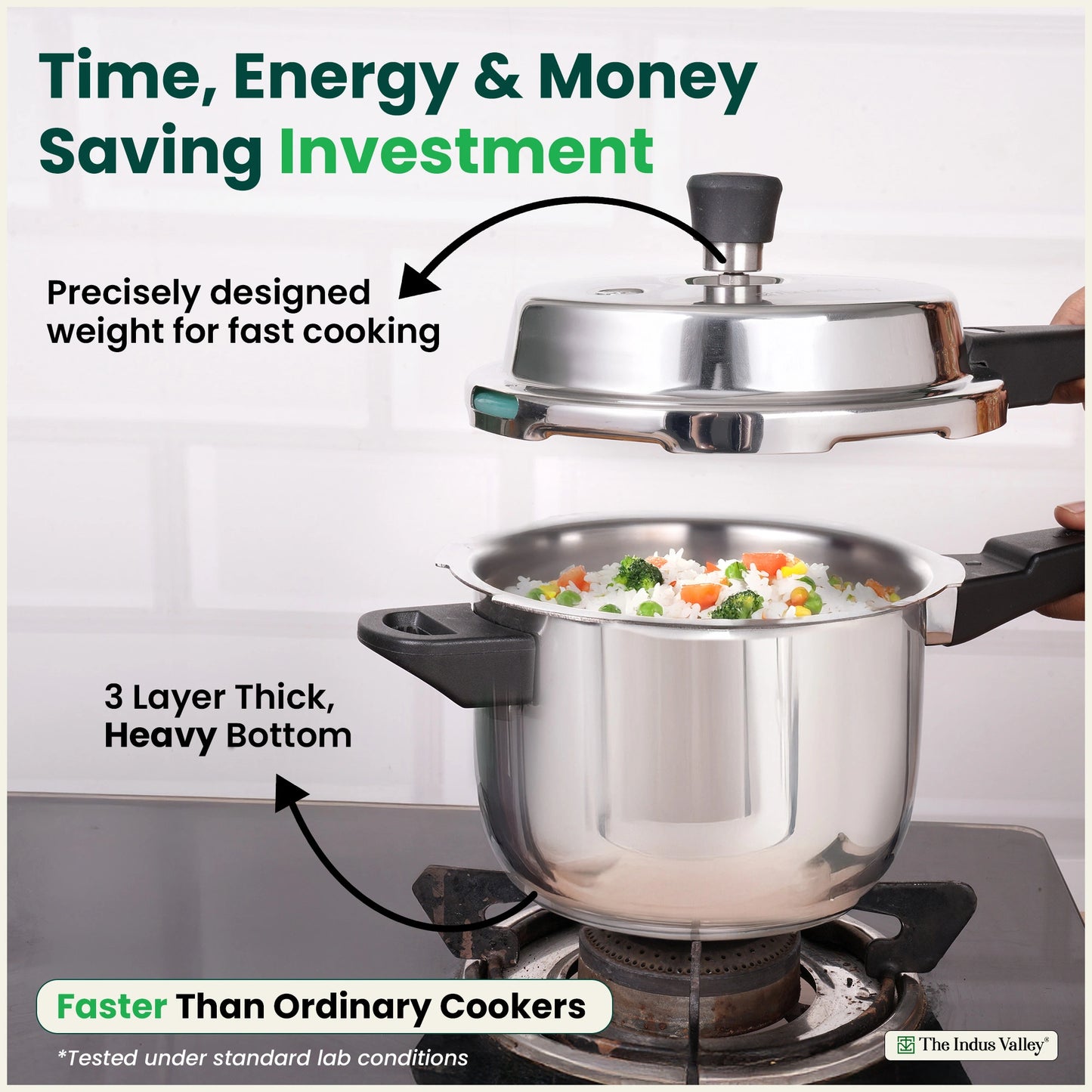 QuicKooker Tri-Steel Stainless Steel Pressure Cooker, Premium Quality, 3 Layer Heavy Bottom, 100% Safe, ISI Certified, 3 Yr Warranty, Induction & Gas, 3/5 L