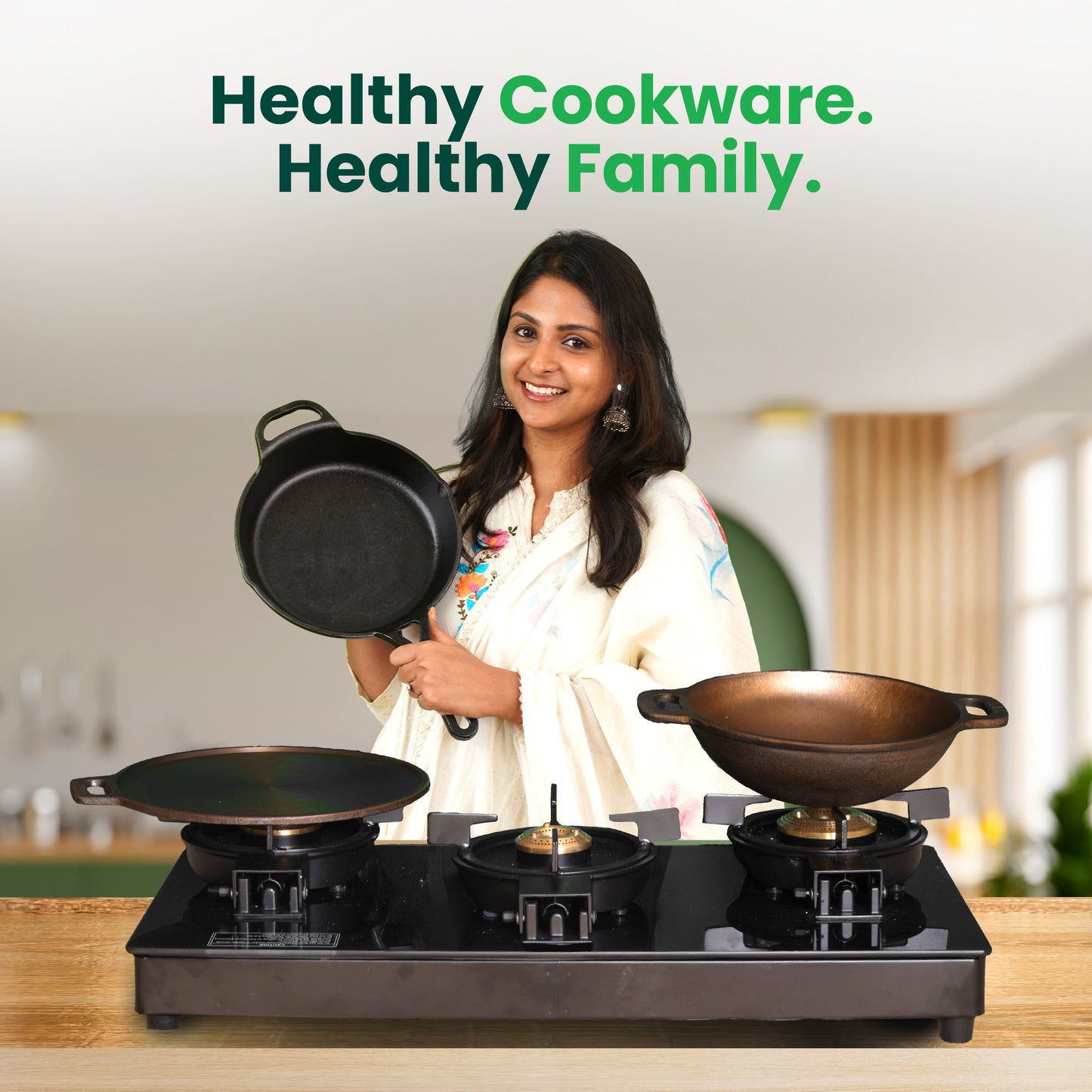 CASTrong Cast Iron Tawa+ Free ₹400 Tadka Pan,Pre-seasoned, Nonstick, 100% Pure, Toxin-free, 25.4cm, 1.9kg