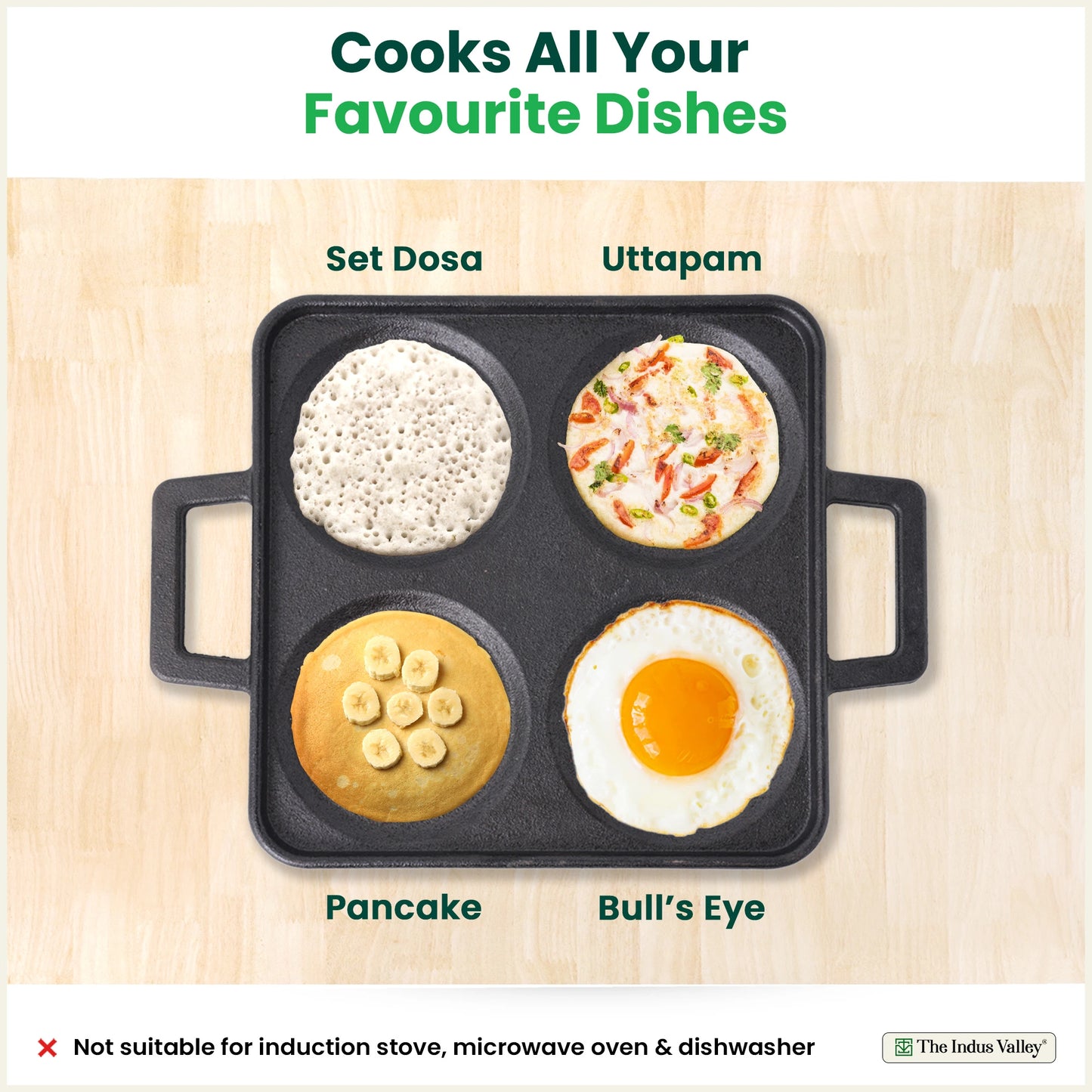 4 Pit CASTrong Cast Iron Uttapam/ Set Dosa Tawa 24cm,Pre-seasoned, Toxin-free