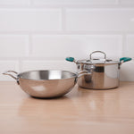 TurboCuk Tri-ply Stainless Steel Cookware Set: Kadai+ Biryani Pot, Premium Quality, 3 Layer Thick Body, 100% Toxin-free, Non-stick, Induction & Gas, Free ₹600 Wooden Board