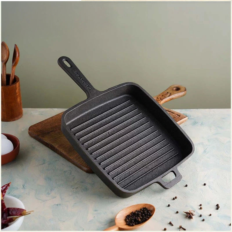 CASTrong Cast Iron Grill Pan, Pre-seasoned, 100% Pure, Toxin-free, Induction, 25.5cm, 3.4kg