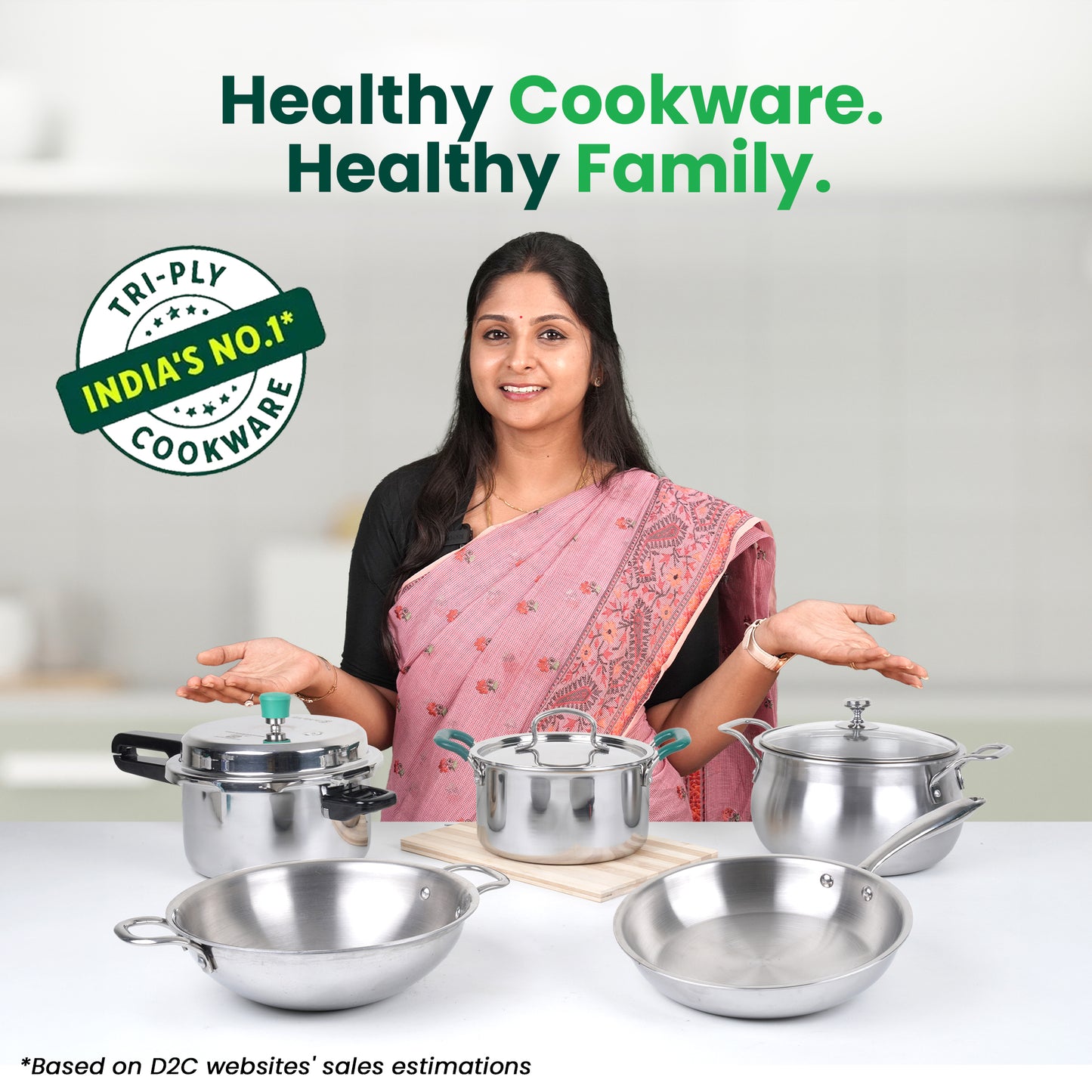 TurboCuk Tri-ply Stainless Steel Fry Pan, Premium Quality, 3 Layer Thick Body, 100% Toxin-free, Non-stick, Induction & Gas, Free ₹110 Spatula, 22/24/26 cm, 1.5/1.7/1.9L
