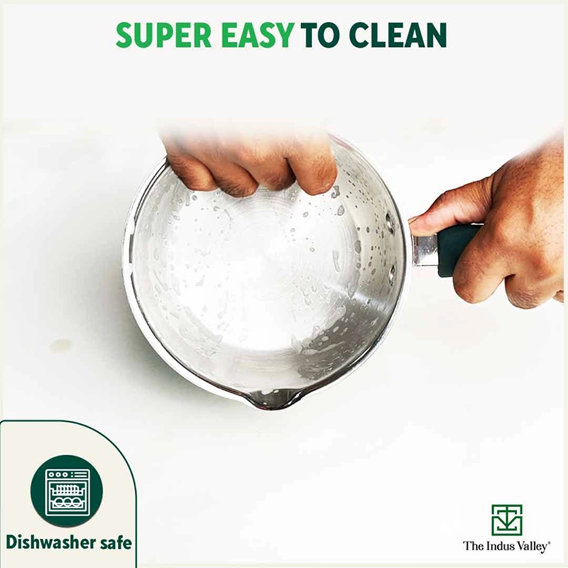 Tri-steel Stainless Steel Tea/Milk Pan with Spout & Glass lid, Premium Quality, Tri-ply (3 Layer) Bottom, 100% Toxin-free, Non-stick, Induction & Gas, 1 Litre