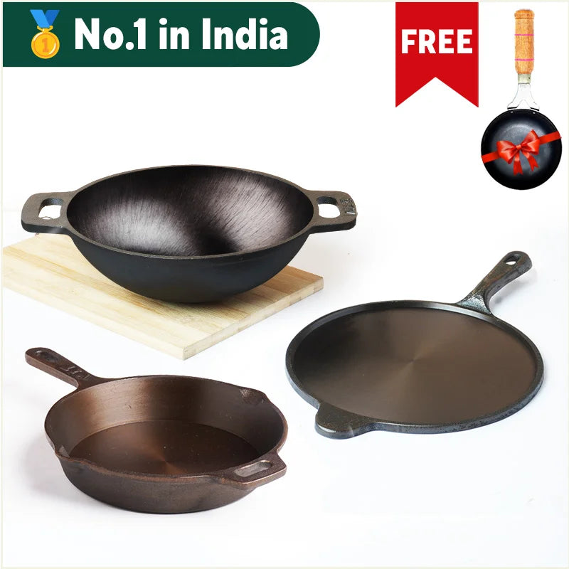 Super Smooth Cast Iron Set Kadai+ Tawa+ Frying Pan The Indus Valley