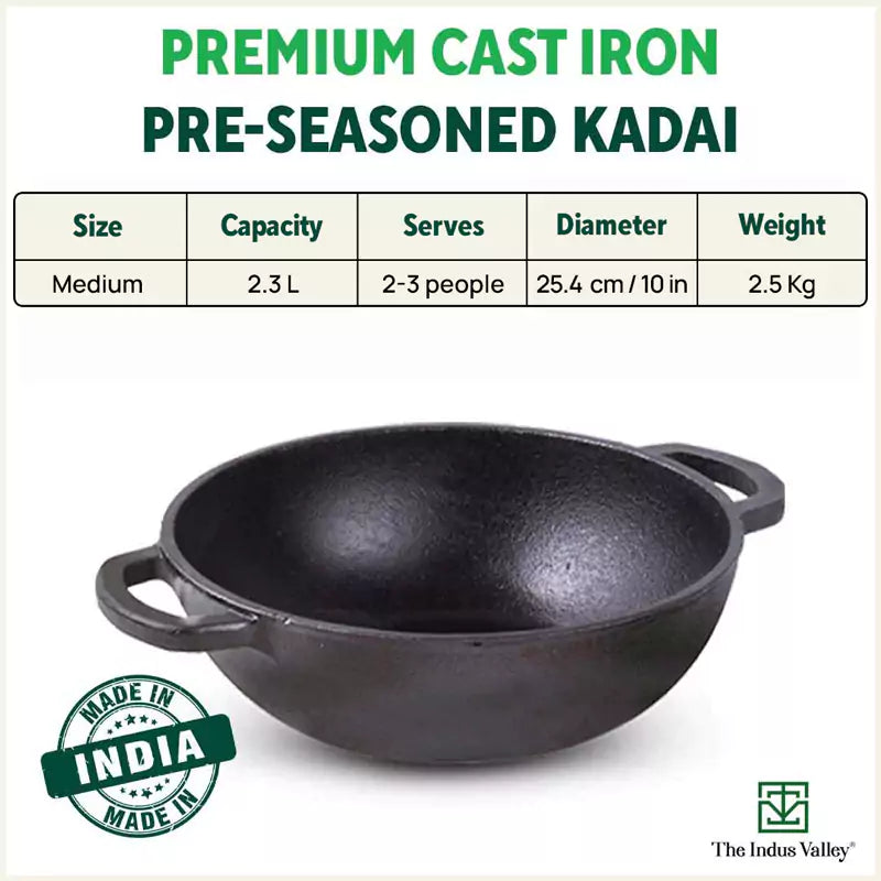 cast iron kadai with flat handle