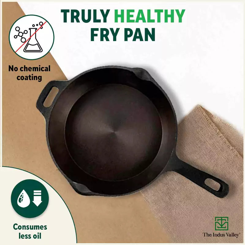 Super Smooth Cast Iron Frypan+ Free ₹400 Tadka Pan, Pre-seasoned, Nonstick, 100% Pure,Toxin-free, 25.4cm, 1.7L, 2.4kg