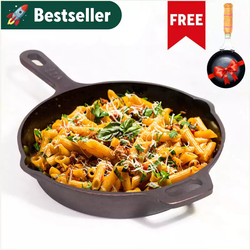 Super Smooth Cast Iron Frypan+ Free ₹400 Tadka Pan, Pre-seasoned, Nonstick, 100% Pure,Toxin-free, 25.4cm, 1.7L, 2.4kg