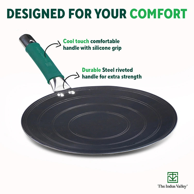 Iron concave tawa with silicone grip