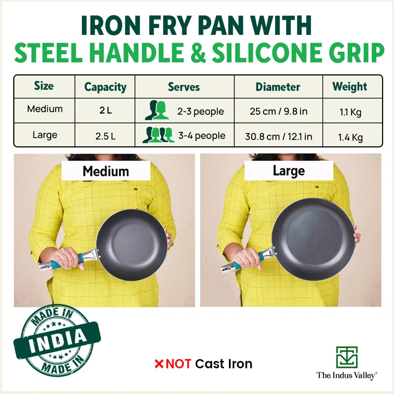 Iron fry pan with silicon grip