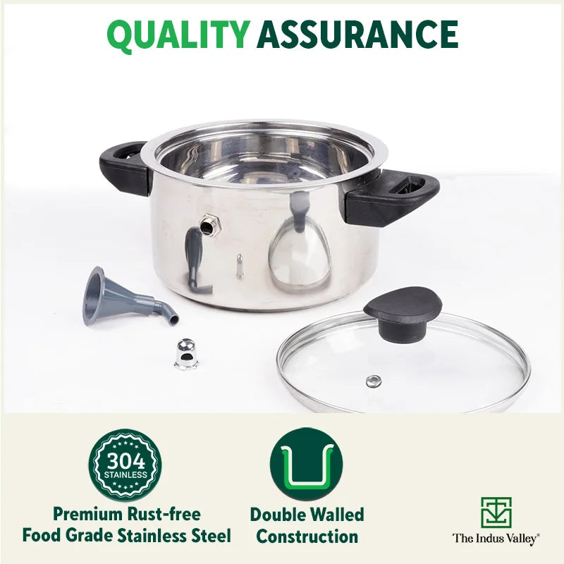 Premium Stainless Steel Flat Base Milk Cooker/ Boiler/ Pot with Handle, Glass Lid, Knob, Whistle,Toxin-free, Induction, 1.5 L, 0.9 kg