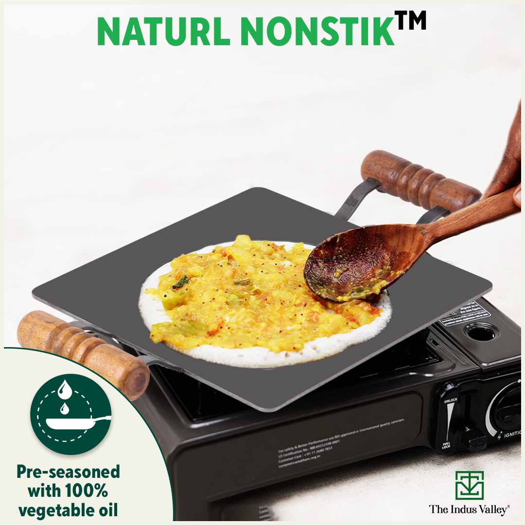 Iron Dosa Tawa - Square - Wooden Handle