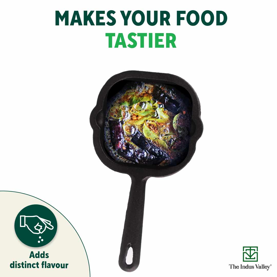 CASTrong Cast Iron Tadka Pan, Square Shaped, Pre-seasoned, Natural Nonstick, 100% Pure, Toxin-free, Induction
