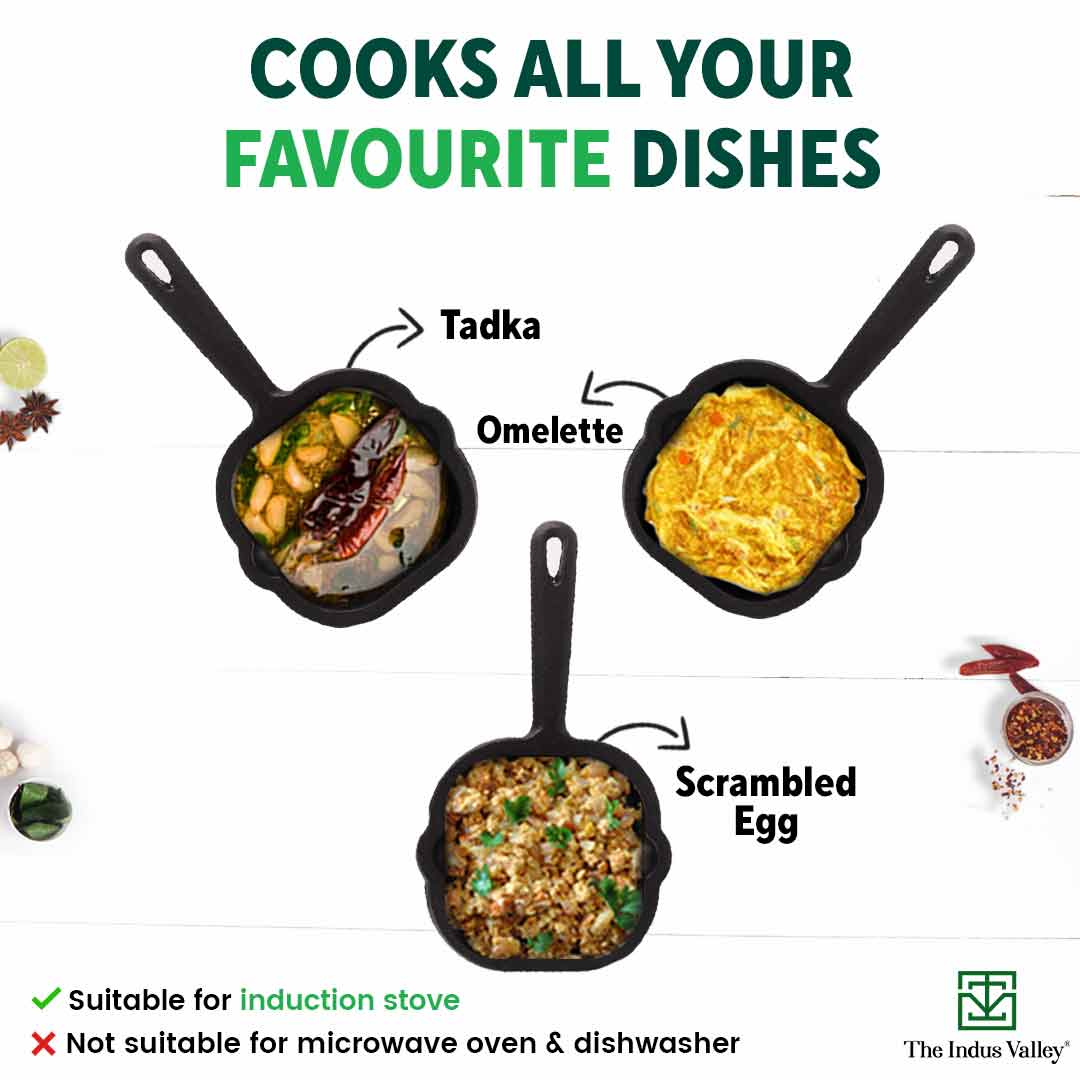 CASTrong Cast Iron Tadka Pan, Square Shaped, Pre-seasoned, Natural Nonstick, 100% Pure, Toxin-free, Induction