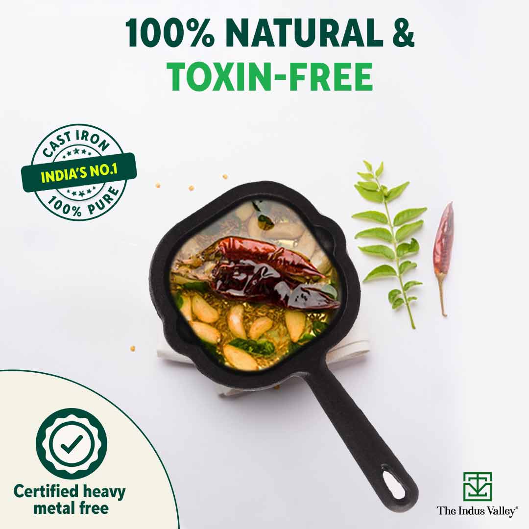 CASTrong Cast Iron Tadka Pan, Square Shaped, Pre-seasoned, Natural Nonstick, 100% Pure, Toxin-free, Induction