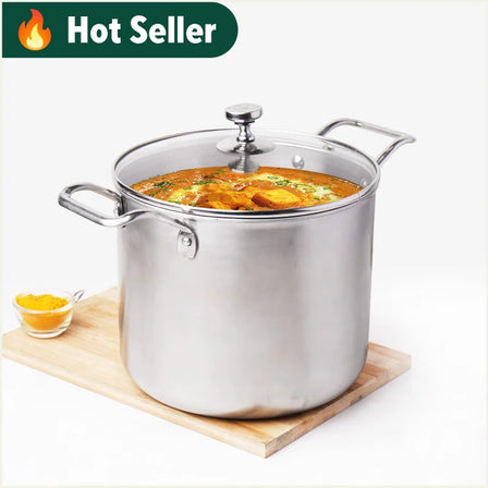 TurboCuk Tri-ply Stainless Steel Tall Casserole/Stockpot, Glass Lid, Premium 3 Layer Body, Induction, Non-stick, 6.5L