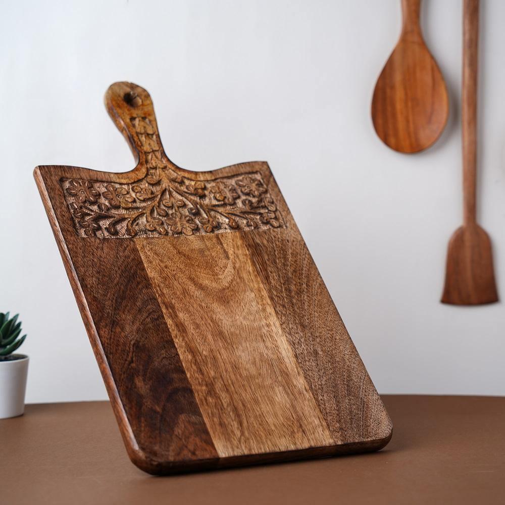 Mango Wood Carved Chopping Board with Handle - The Indus Valley