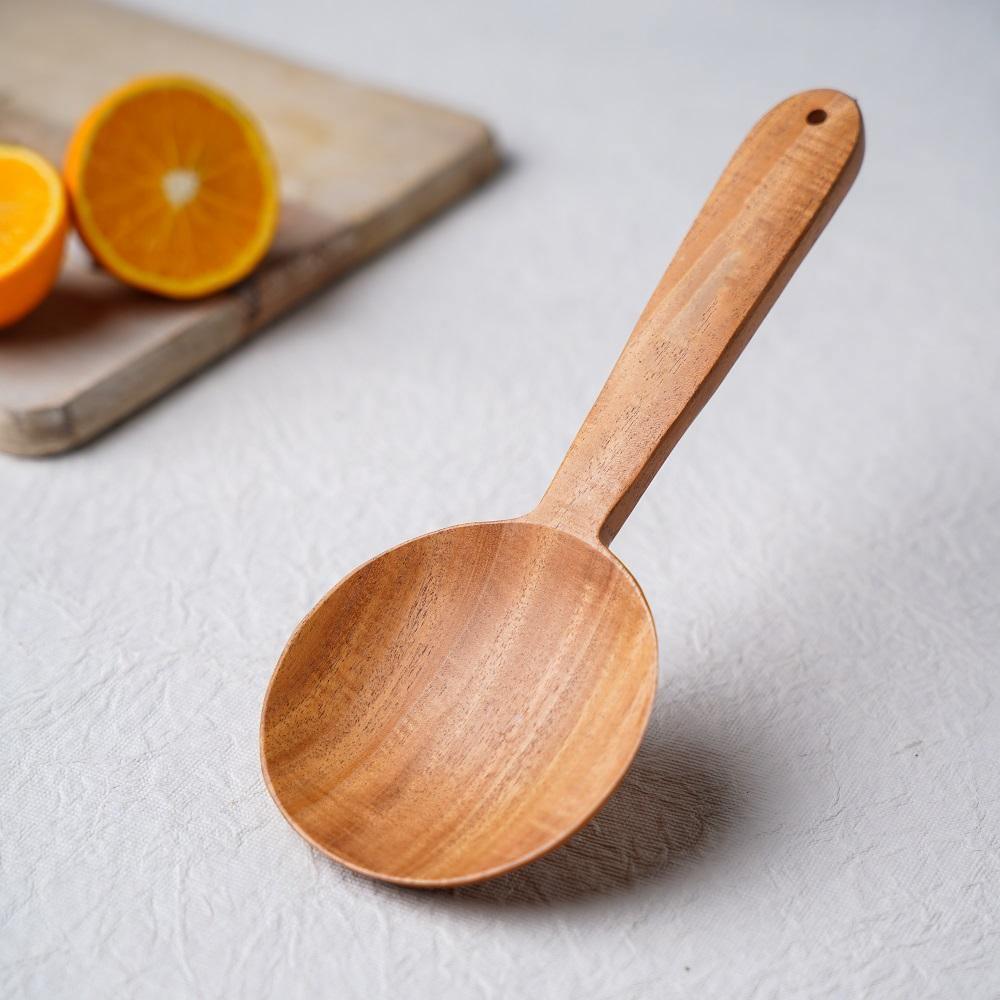 Neem Wood Cooking Ladle - Serve (Round | 23CM | Handmade | 100% Natural Neem Wood) - The Indus Valley