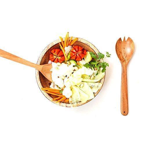 Wooden Mixing & Serving Bowl with Salad Spoons - The Indus Valley