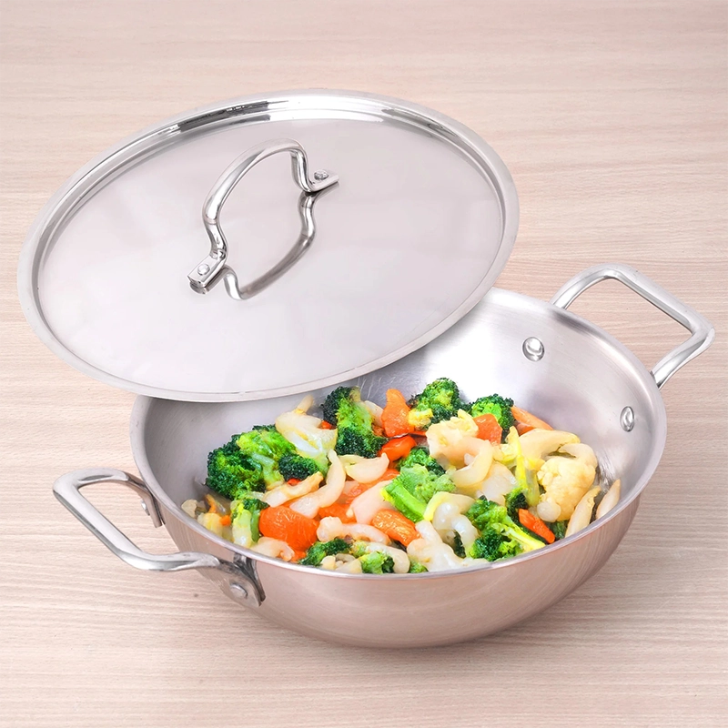 TurboCuk Tri-ply Stainless Steel Kadai+ Steel Lid 18cm Premium Quality, 3 Layer Thick Body, 100% Toxin-free, Non-stick, Induction & Gas