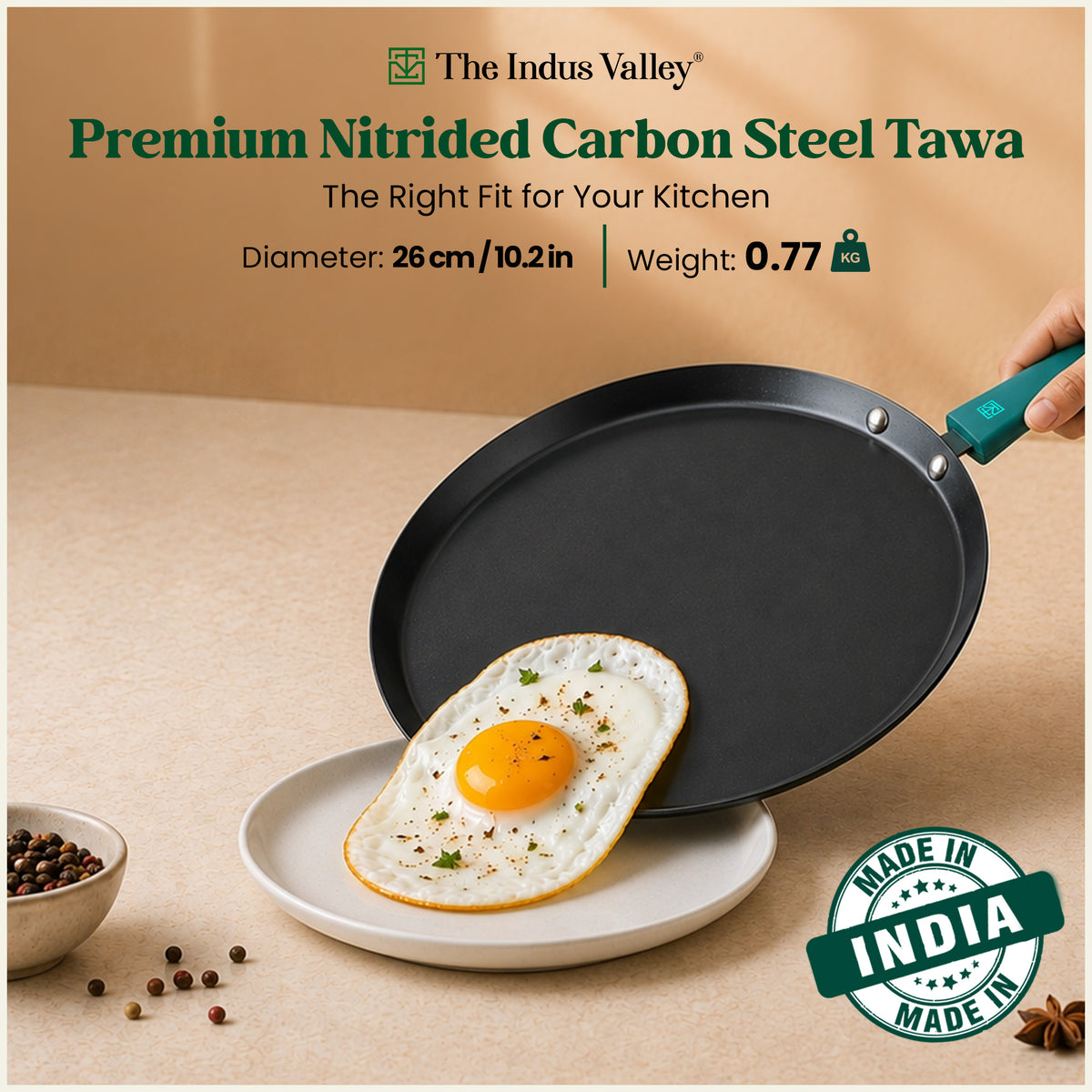 Nitrided Carbon Steel Dosa Tawa 26 cm | Rust-Free | No Sticking