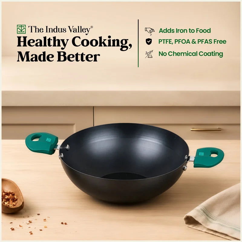 Nitrided Carbon Steel Kadai 24cm | Rust-Free | No Sticking