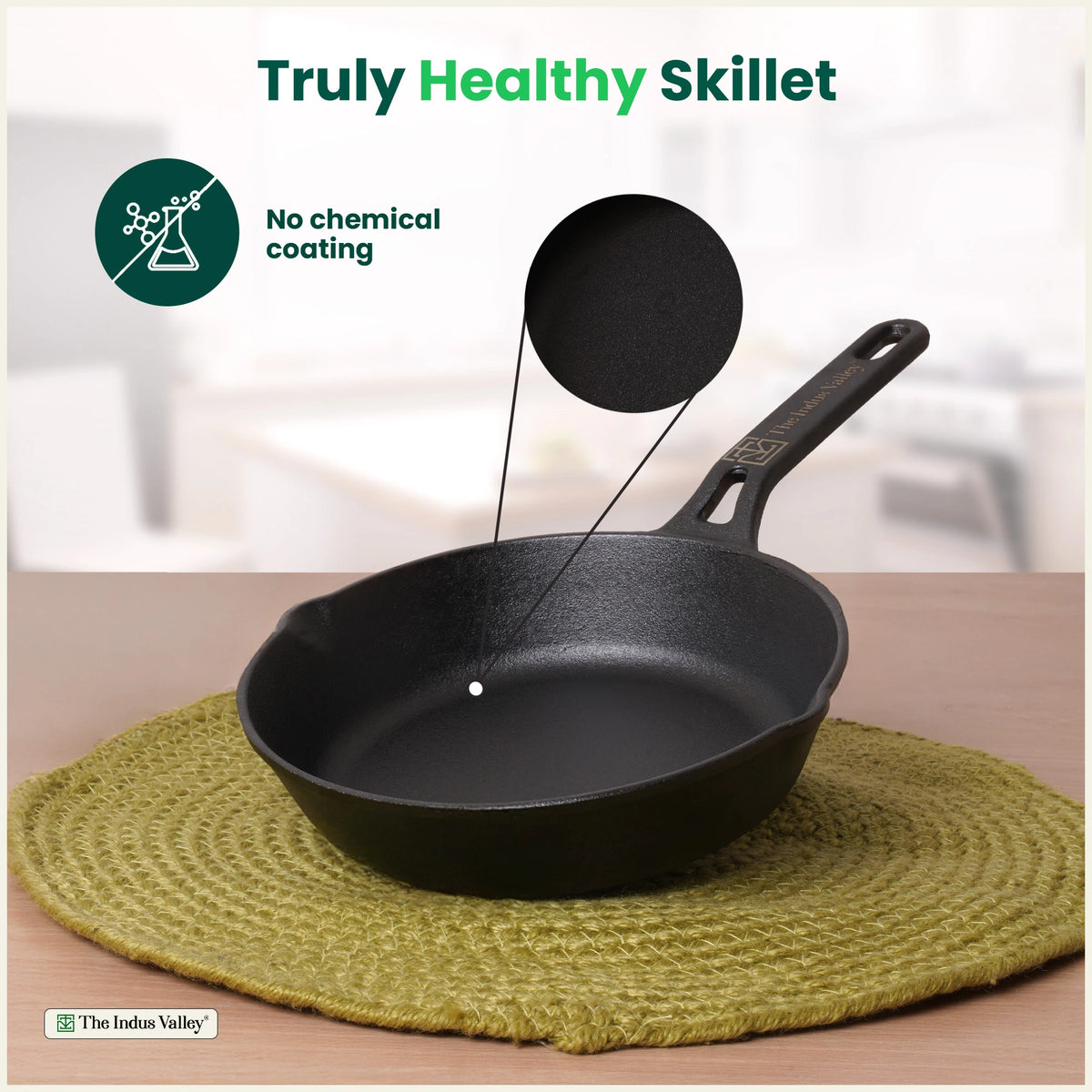 Premium CASTrong Cast Iron fry pan/ skillet 20.5 cm Pre-seasoned, Naturally Nonstick, 100% Pure, Toxin-free, Fry pan for Kitchen Use 2 kg