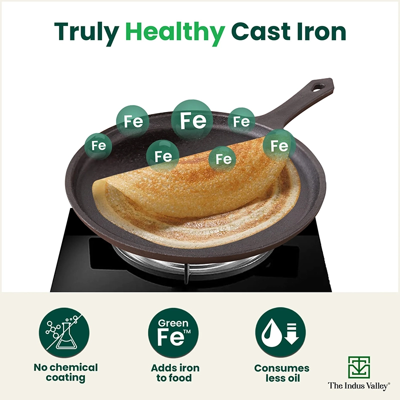 CASTrong Cast Iron Cookware Set: Tawa(25cm) + Kadai(25cm), Kitchen Set for Home, Pre-seasoned, 100% Pure, Toxin-free, Induction