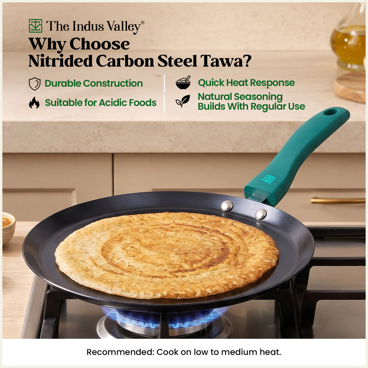 Nitrided Carbon Steel Dosa Tawa 26 cm | Rust-Free | No Sticking