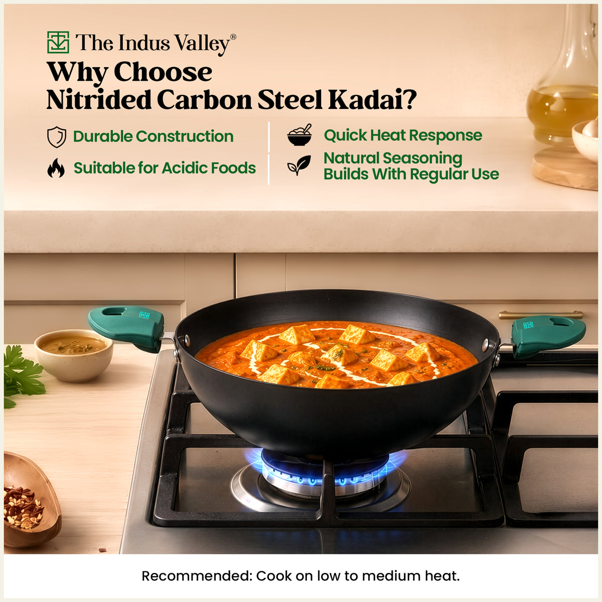 Nitrided Carbon Steel Kadai 24cm | Rust-Free | No Sticking