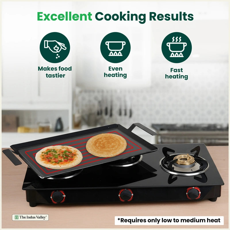 100% Pure Iron Rectangular Tawa with Double Handles, Pre-Seasoned, Toxin-free, Induction, 30cm