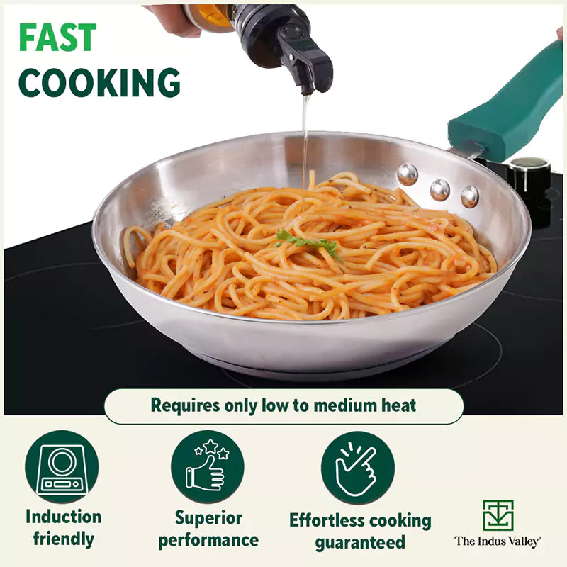 Tri-Steel Stainless Steel Cookware Set: Kadai with Lid(22cm)+ Tea/Milk Pan with Lid(16cm)+ Fry Pan(22cm), Premium Quality, Tri-ply (3 Layer Bottom), Soft-touch Handles, 100% Toxin-free, Non-stick, Induction & Gas
