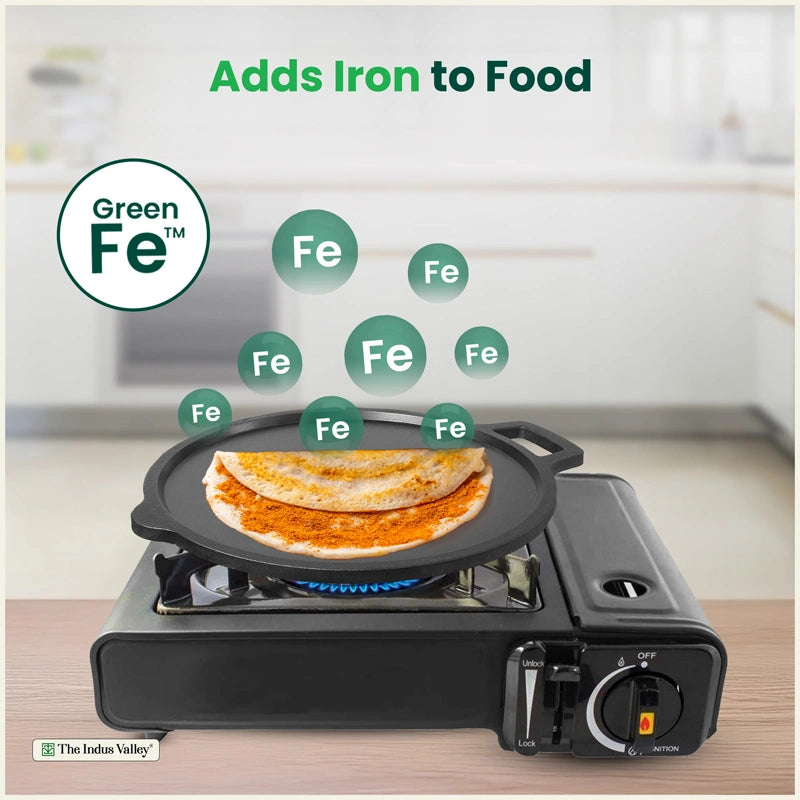 CASTrong Cast Iron Combo - Tawa [27.5 cm] + Skillet [24.6 cm] + Free Wooden Flip, Pre-seasoned, 100% Pure, Toxin-free, Induction Compatible