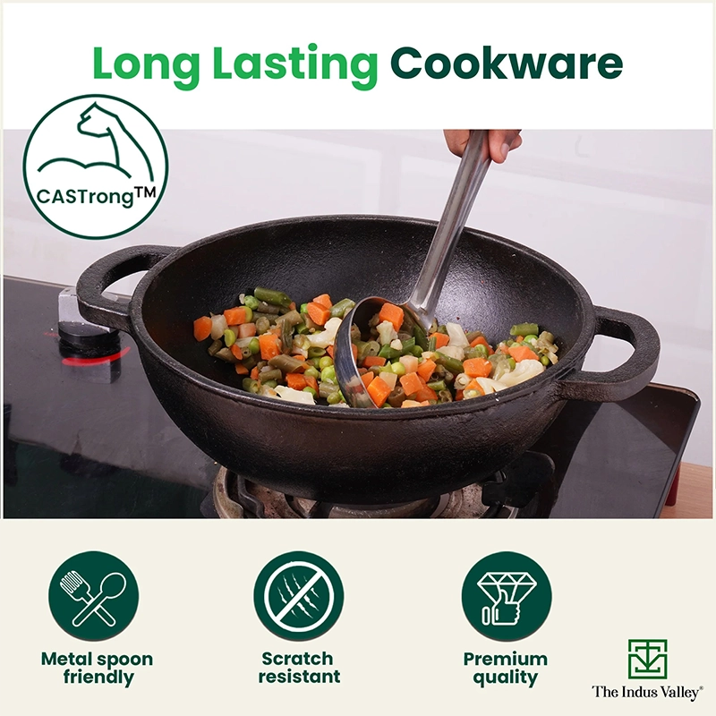CASTrong Cast Iron Cookware Set: Tawa(25cm) + Kadai(25cm), Kitchen Set for Home, Pre-seasoned, 100% Pure, Toxin-free, Induction