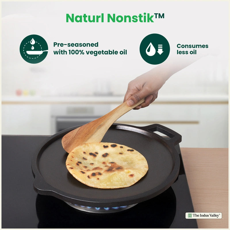 CASTrong Cast Iron Combo - Tawa [27.5 cm] + Skillet [25 cm] + Free Wooden Flip, Pre-seasoned, 100% Pure, Toxin-free, Induction Compatible