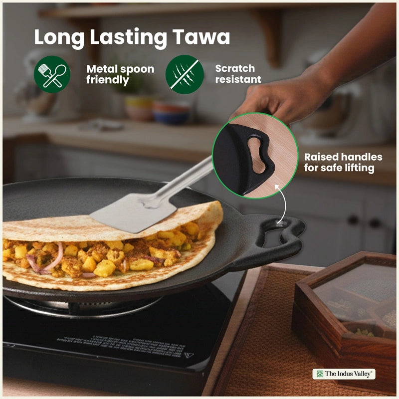Cast iron Double handle Tawa 30.4cm, Pre-seasoned, Naturally Nonstick, 100% Pure, Toxin-free, Gas & Induction