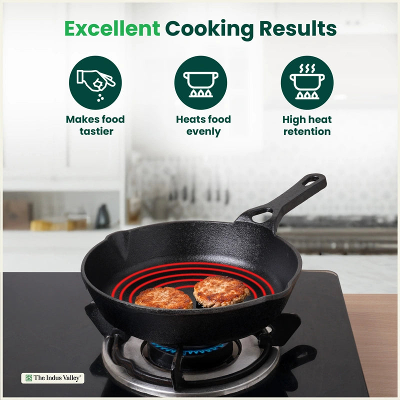 CASTrong Cast Iron Combo - Tawa [27.5 cm] + Skillet [20.7 cm] + Free Wooden Flip, Pre-seasoned, 100% Pure, Toxin-free, Induction Compatible
