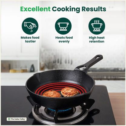 CASTrong Cast Iron Combo - Tawa [27.5 cm] + Skillet [20.7 cm] + Free Wooden Flip, Pre-seasoned, 100% Pure, Toxin-free, Induction Compatible