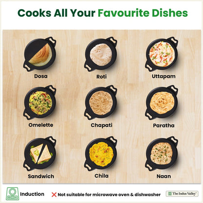 Cast iron Double handle Tawa 30.4cm, Pre-seasoned, Nonstick, 100% Pure, Toxin-free, Gas & Induction