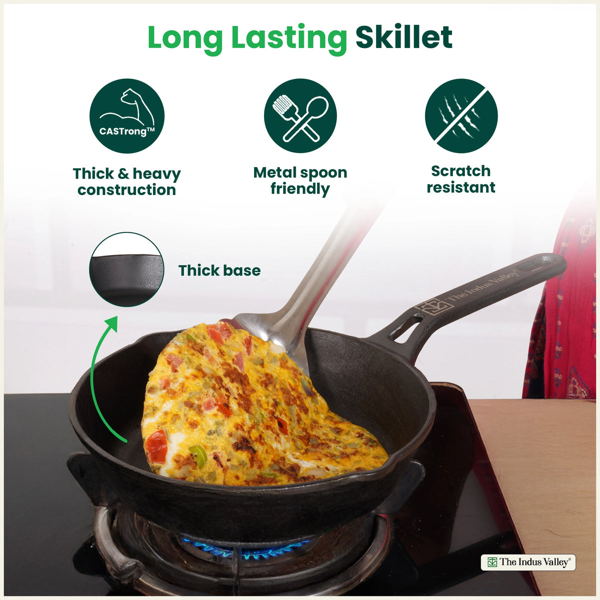 Premium CASTrong Cast Iron fry pan/ skillet 20.5 cm Pre-seasoned, Naturally Nonstick, 100% Pure, Toxin-free, Fry pan for Kitchen Use 2 kg