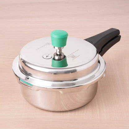 RapidCuk Tri-Ply Stainless Steel Pressure Cooker for Kitchen, 100% Food-Safe, Premium Quality, 3 Layer Thick Body, Heavy Bottom, 5 Yr Warranty, Induction & Gas, 2/3/5L