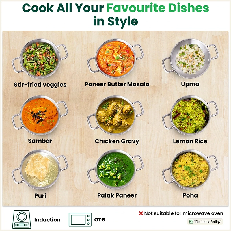 TurboCuk Tri-ply Stainless Steel Kadai 1.7/2.7/3.5L, Premium Quality, 3 Layer Thick Body, 100% Toxin-free, Non-stick, Induction & Gas, Free ₹ 110 Spatula