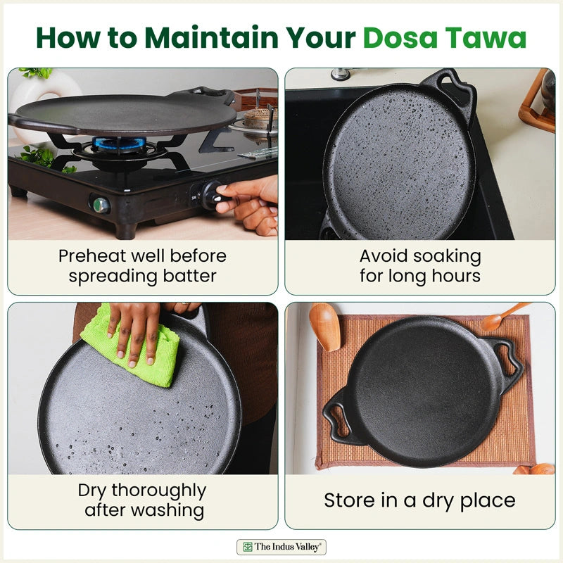 Cast iron Double handle Tawa 30.4cm, Pre-seasoned, Nonstick, 100% Pure, Toxin-free, Gas & Induction