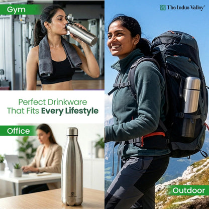 Stainless Steel Vacuum Insulated Bottle Combo 1L + 1L + 500 ml - Set of 3 – Leak Proof, Double Wall, Hot & Cold