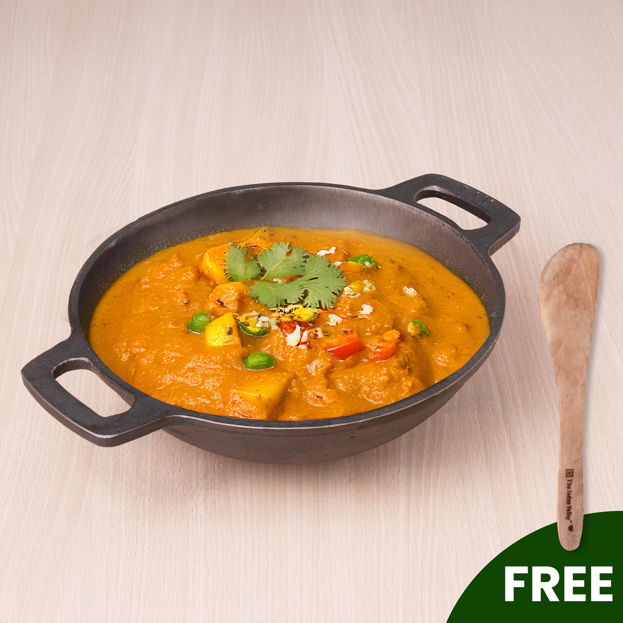 Super Smooth Cast Iron Kadai 2.5L, Pre-seasoned, Naturally Nonstick, 100% Pure, Toxin-free, Free  110 Spatula 25.4cm